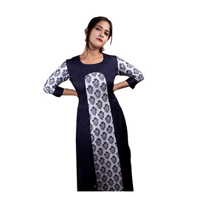 f3 (f3_0806/kurti_1011) women's kurti round neck,casual, full sleeves, printed style (blue)